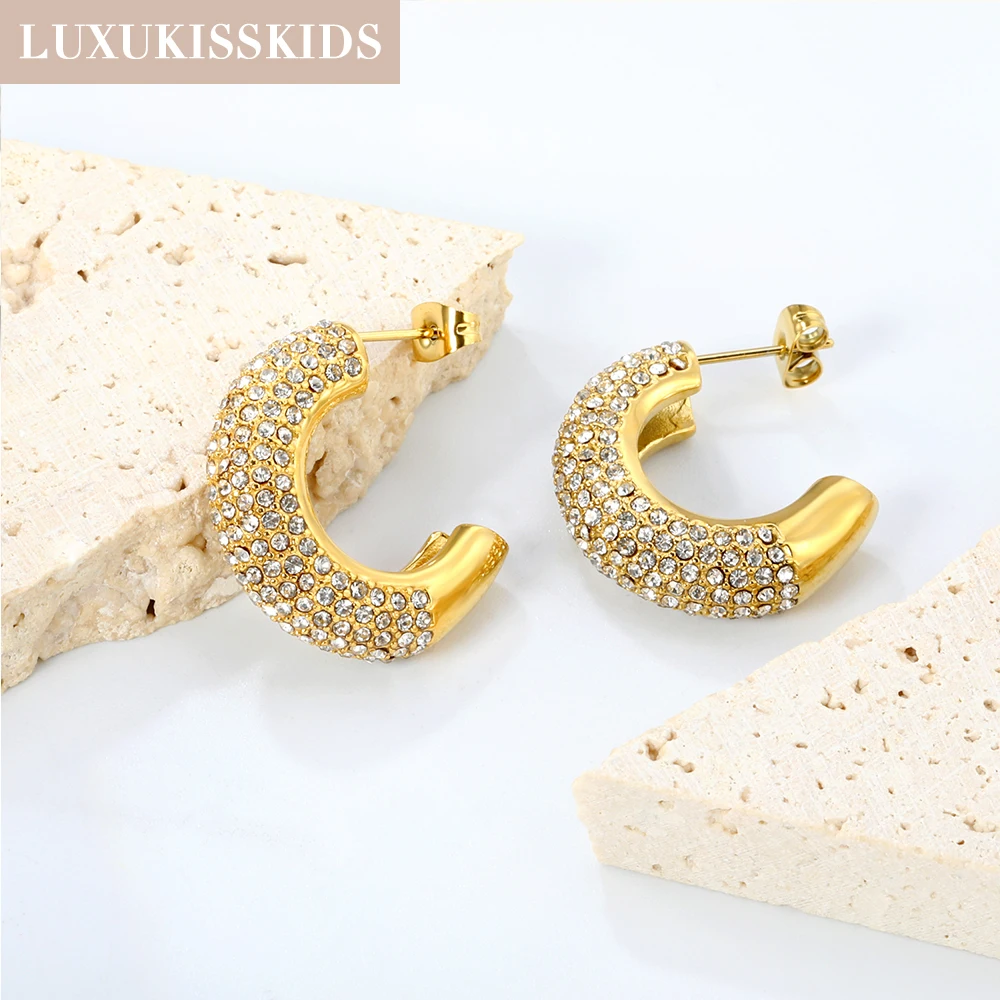 LUXUKISSKIDS Trendy Thick Round Earrings Stainless Steel Hoops for Woman/Girls Statement Huggie серьги Vintage Party Accessories
