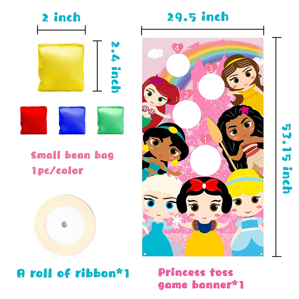 5Pcs Princess Toss Game Flag Set Fabric Hanging Banner Anime Theme Flag Child Favor for Theme Party Birthday Family Gathering