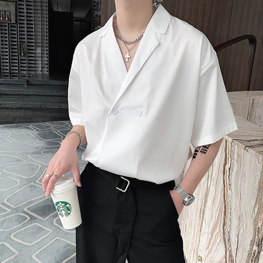 

s' Ice Silk White irt Cuban Collar ort Sve Men's Faionable Casual irt Spring Summer Autumn Seasonal Wear