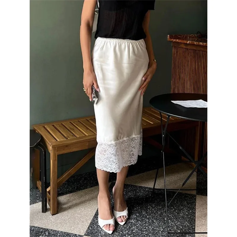 

Новая белая повседневная длинная юбка макси с кружевом для женщин, облегающая, с завышенной талией, в стиле пэчворк, элегантная, для офиса, лето 2026