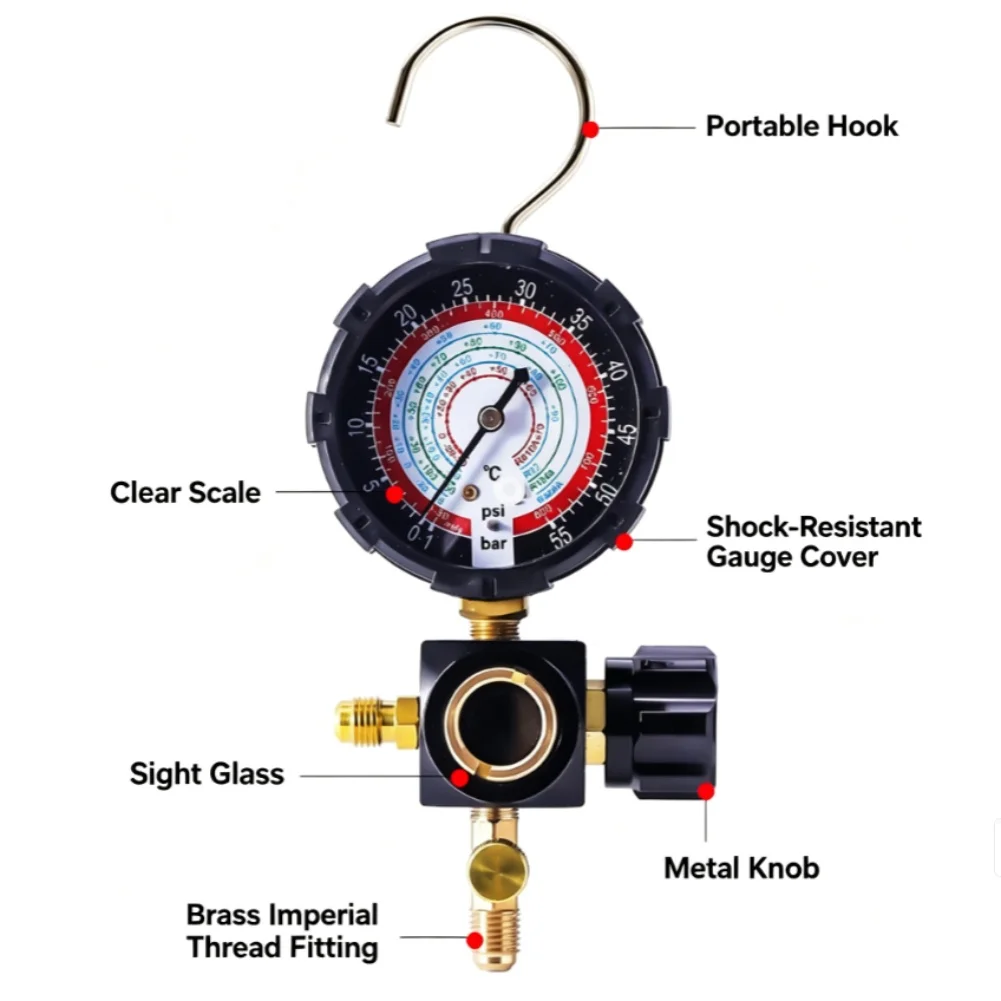 Manifold Gauge for Refrigerant Charging For R410A For R32 R22 R404A with Regulating Valve G1/4 Standard Thread