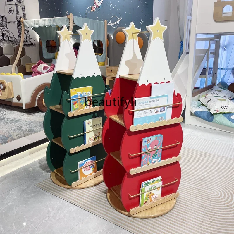 

ss1001 Christmas Tree Rotating Solid Wood Picture Book Rack Student Storage Bookcase Shelf Reading Rack