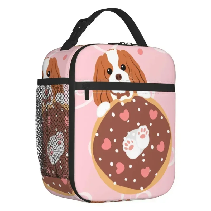 Love Cavalier King Spaniel And Donut Lunch Boxes Women Leakproof Dog Cooler Thermal Food Insulated Lunch Bag Kids School