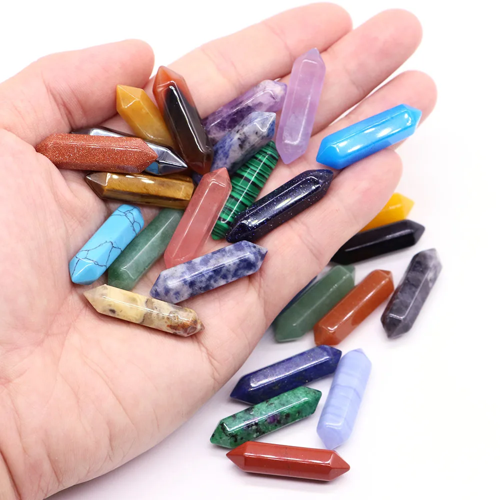 

31x8mm Double-pointed Hexagonal Drilled Point Wand Natural Stones Crystals Amethyst Quartz Crafts For DIY Jewelry Making Pendant