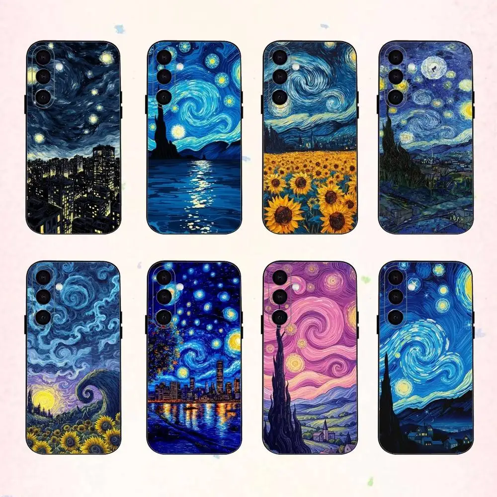 

V-Van G-Gogh T-The S-Starry N-Night phone Case For Samsung Galaxy A73,A72,A71,A70,A53,A52,A51,Others Soft Black Shell