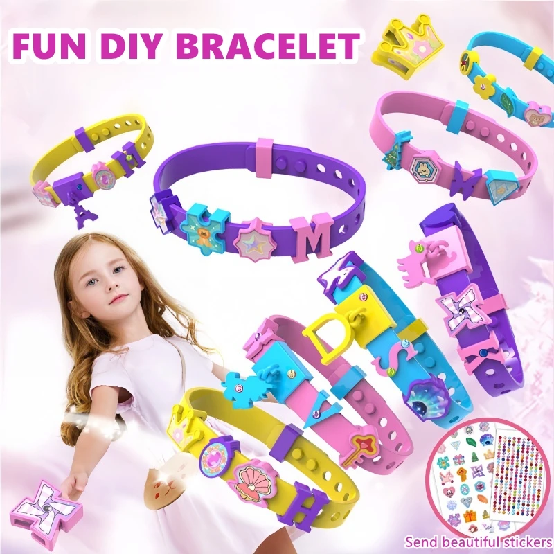 Creative DIY Children Beaded Bracelet Craft Toys Cartoon Letter Pattern Charms Watchband Educational Toy Girls Birthday Giftskid