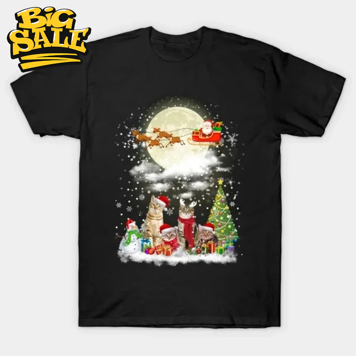 Cute Cats Merry Christmas Unisex T-Shirt Short Sleeve Casual 100% Cotton O-Neck Summer Mens T-shirt Size S-3XL