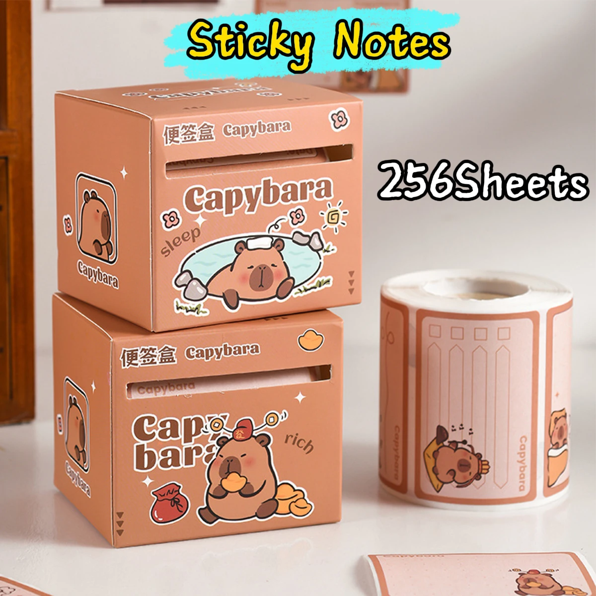 256 Sheets/Box Square Capybara Pull Out Sticky Notes Stickable Decoration Message-Leaving Note Office School Supplies Stationery