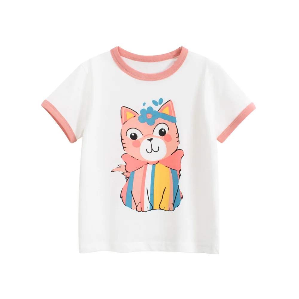 2025 Children Girl Cartoon T-Shirts Cute Cat Rabbit Clothes for Boy 100% Cotton Kids Girls Short Sleeve Casual Sport Top Tees