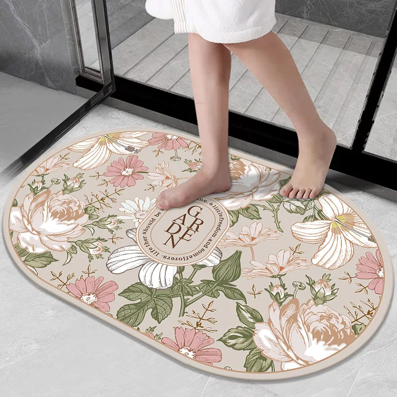 

Bathroom Rugs Soft Diatomaceous Earth Floor Pad Mat Super Absorbent Carpet Bath Non-slip Shower Rug Floral Door Foot Mats