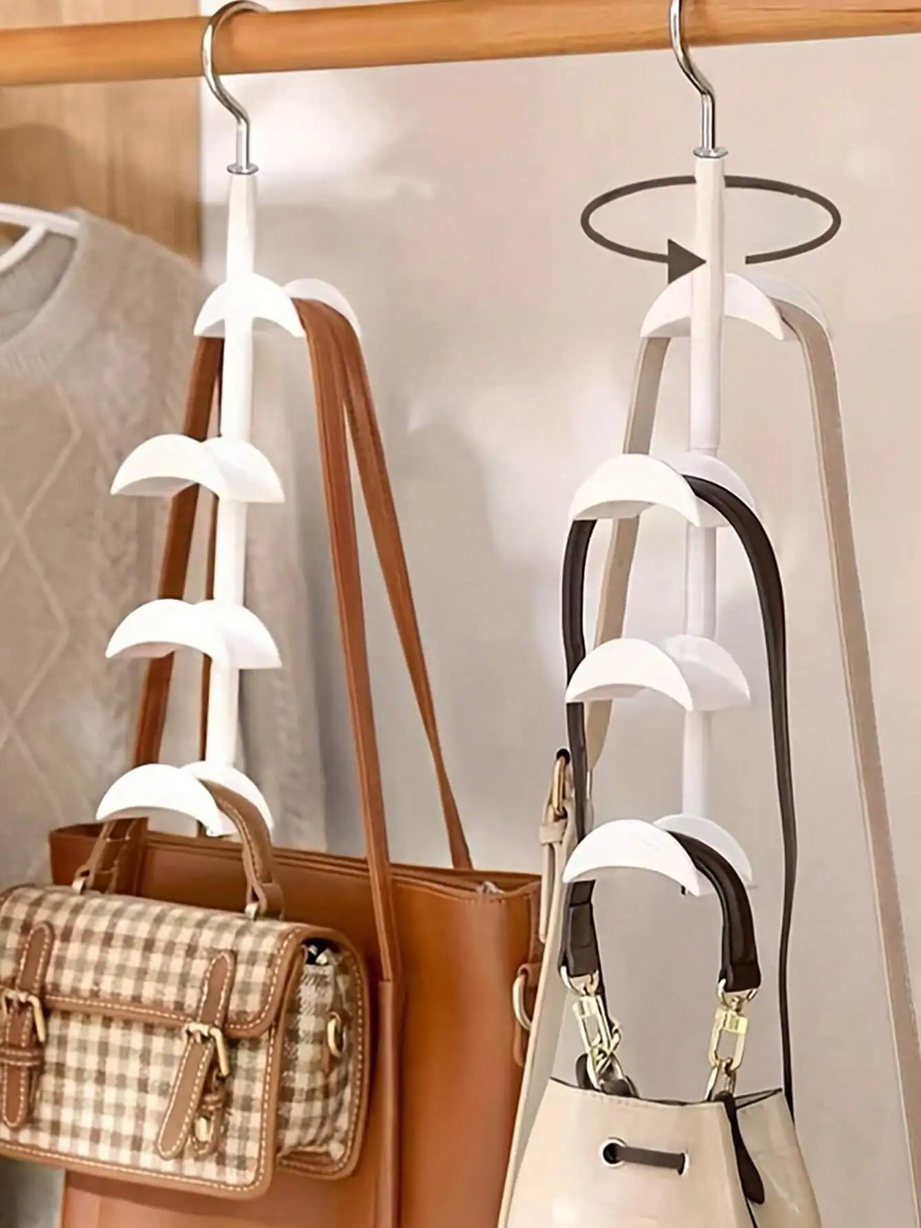 1pc Multifunctional Handbag Hook, Rotatable Ribbon Organizer, Tie Hanger, Scarf Hanger, Wardrobe  Rack, Daily Use