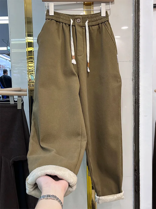 

plus Size 300 Pou Men's Casual Pants Thiened Fce Harlan Carrot Workwear Trousers Dstring Autumn Winter Warm Wear