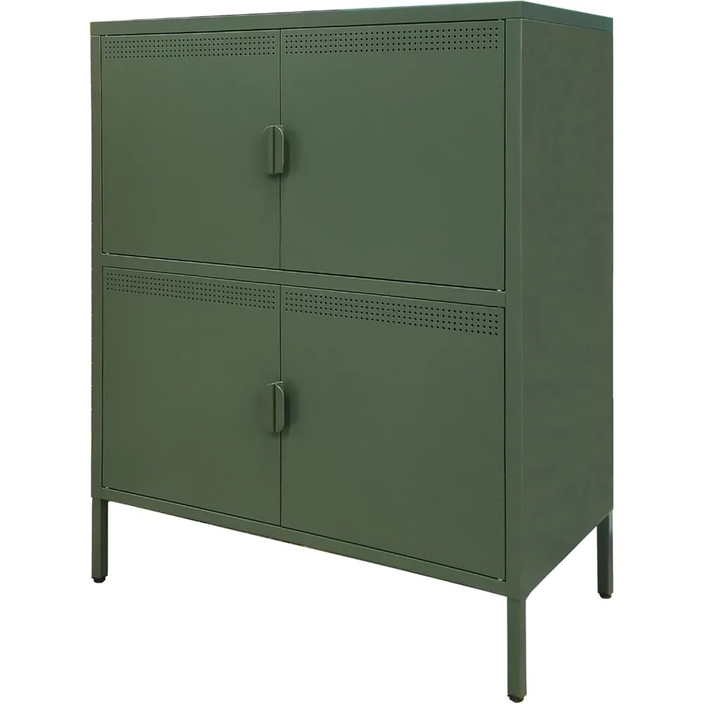 

Green Metal Locker Cabinet with 4 Doors, Metal Accent Cabinets Home Office Storage Lockers Sideboard for Kitchen Living Room Hal