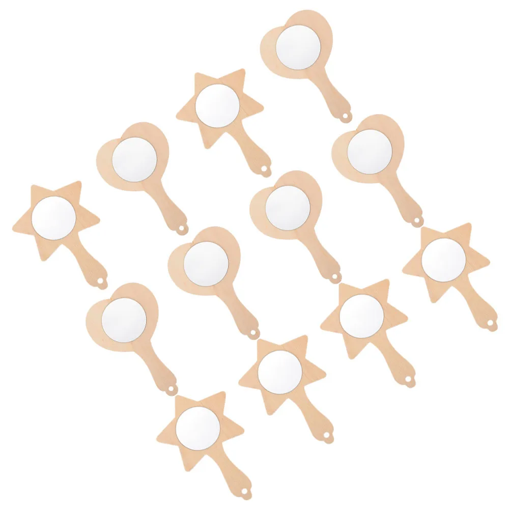 12 Stück unlackierte Handspiegel aus Holz, DIY-Bastelsets für Kinder, pädagogisches Spielzeug und kreative Projekte, Handspiegel mit Griff