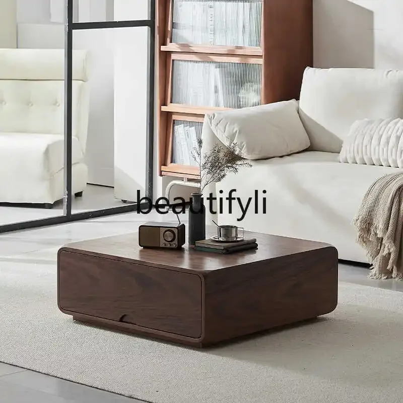 

Walnut retro rectangular square coffee table wabi sabi mid-ancient style