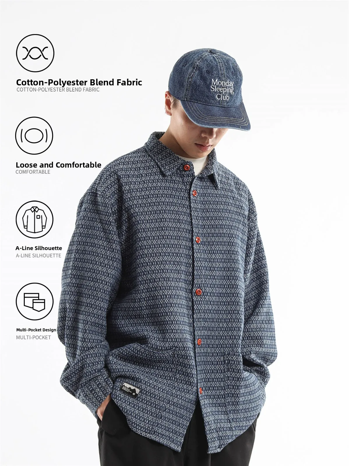 Washed Denim Texture Retro Japanese Style Long Sleeve Shirt Loose Fit Shoulder Drop Wide Version Unisex Autumn Shirt