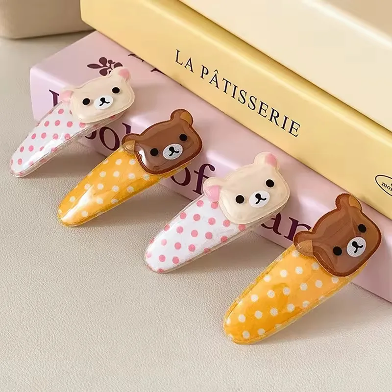 Lovely Cartoon Bear Hair Clips Polka Dot Background Hair Barrettes Non Slip Hair Pins For Daily Face Wash Makeup And Outfit