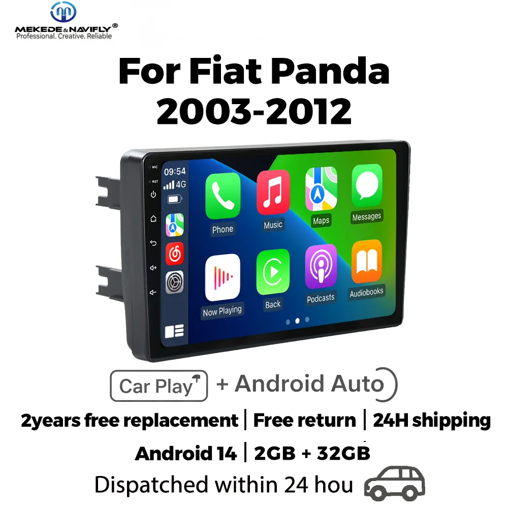 MEKEDE Android 14 For Fiat Panda 169 2003 - 2012 2 Din Car radio Stereo Multimedia MP5 Player Carplay RDS GPS WiFi FM Autoradio