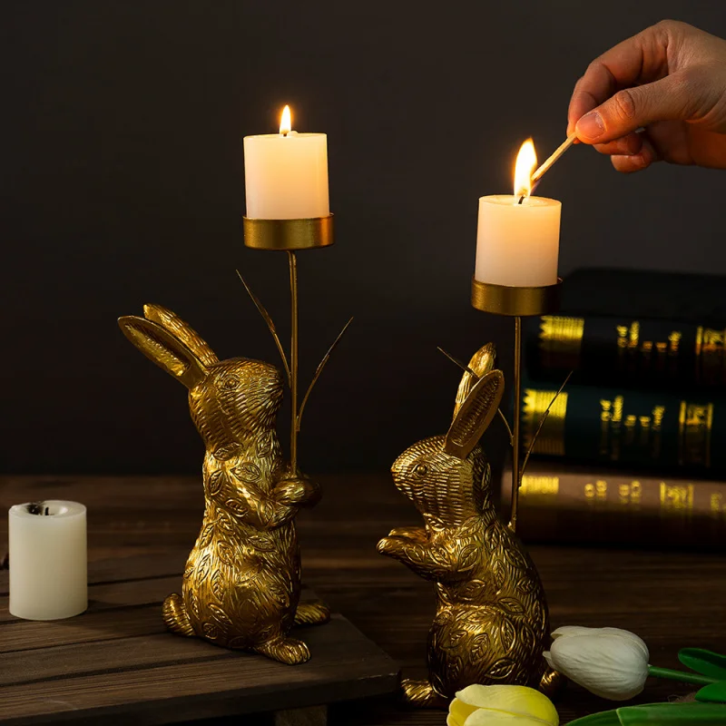 

Easter Bunny Candle Holder Ornament Home Living Room Desktop Dining Room Candle Stand Resin Craft