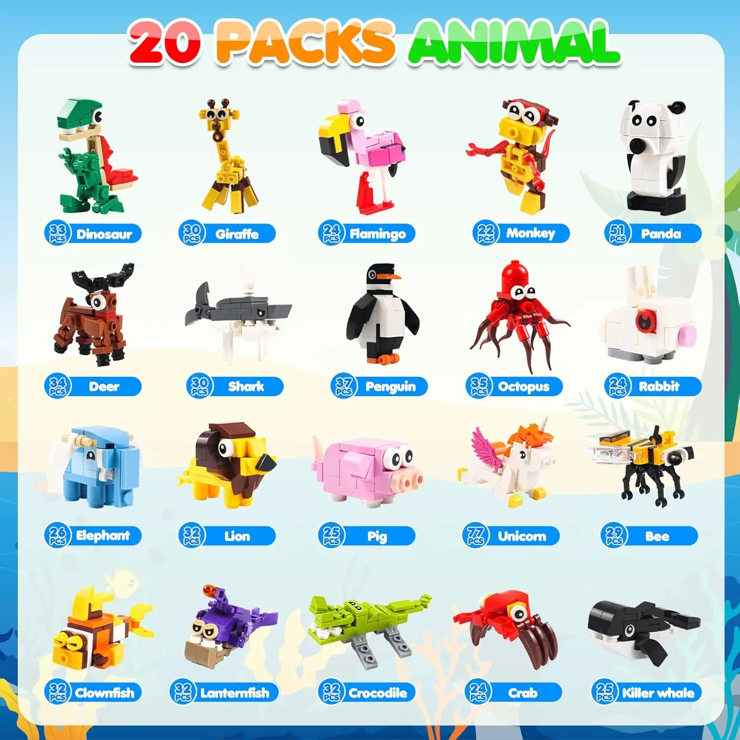 MYDOVA 654 Pieces Min Animals Building Blocks Set for Birthday Party Favor Return Gifts Valentines Easter Classroom Prizes