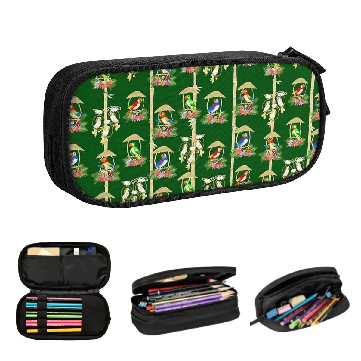 Tiki Room Birds Pencil Cases Big Capacity Pen Bags Pen Box Pencil Pouch For Boys Girls Students Stationery School Office