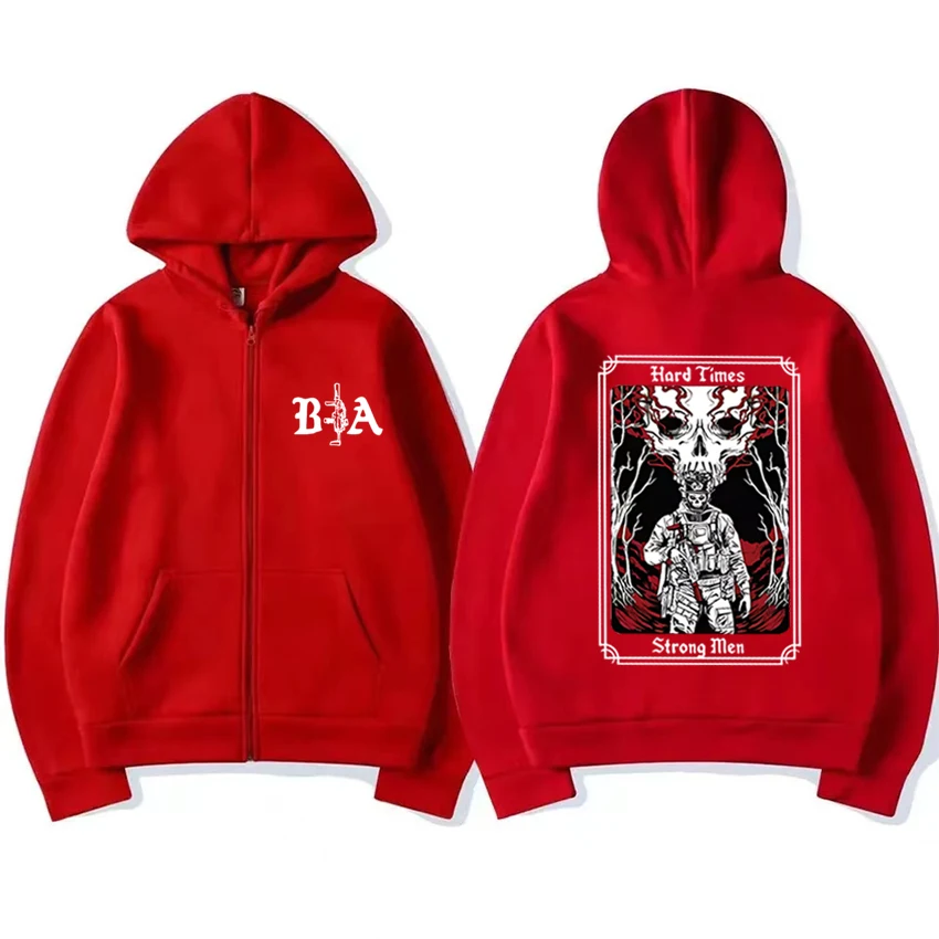Vintage Hard Times 2025 Brothers In Arms Double Sided printed Zipper Hoodie Men women harajuku Sweatshirt Unisex Fleece pullover