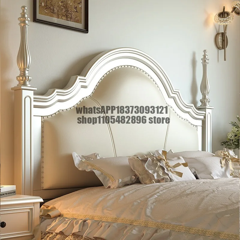 Pearlescent silver light luxury French all-solid wood bed leather soft bag double master bedroom bed