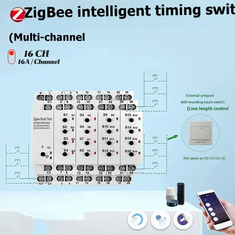 ABMI-Zigbee Smart Timer Switch 3600W App Remote Control Voice Enabled Mini Circuit Breaker For Graffiti Home AC110-240V,