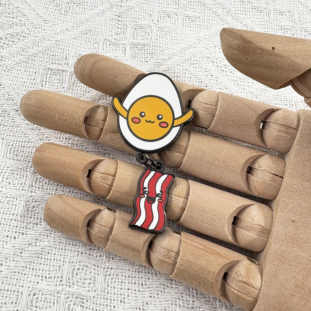 Cute Cartoon Style Fried Egg Bacon Combination Enamel Pin Inspired Classic Breakfast Food Pairing Lapel Brooch Kawaii Gift Badge