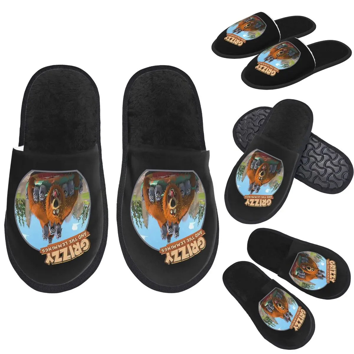 Custom Grizzy And Lemmings Slippers Memory Foam Warm Soft Women House Slipper Indoor Comfy Shoes