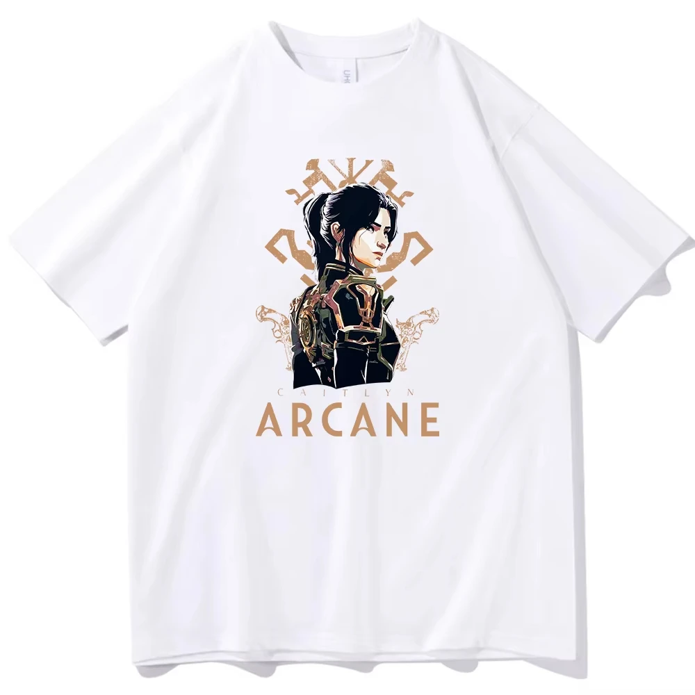 Arcane Season 2 Caitlyn T-shirt O-Neck Short Sleeve Shirts Fans Gift