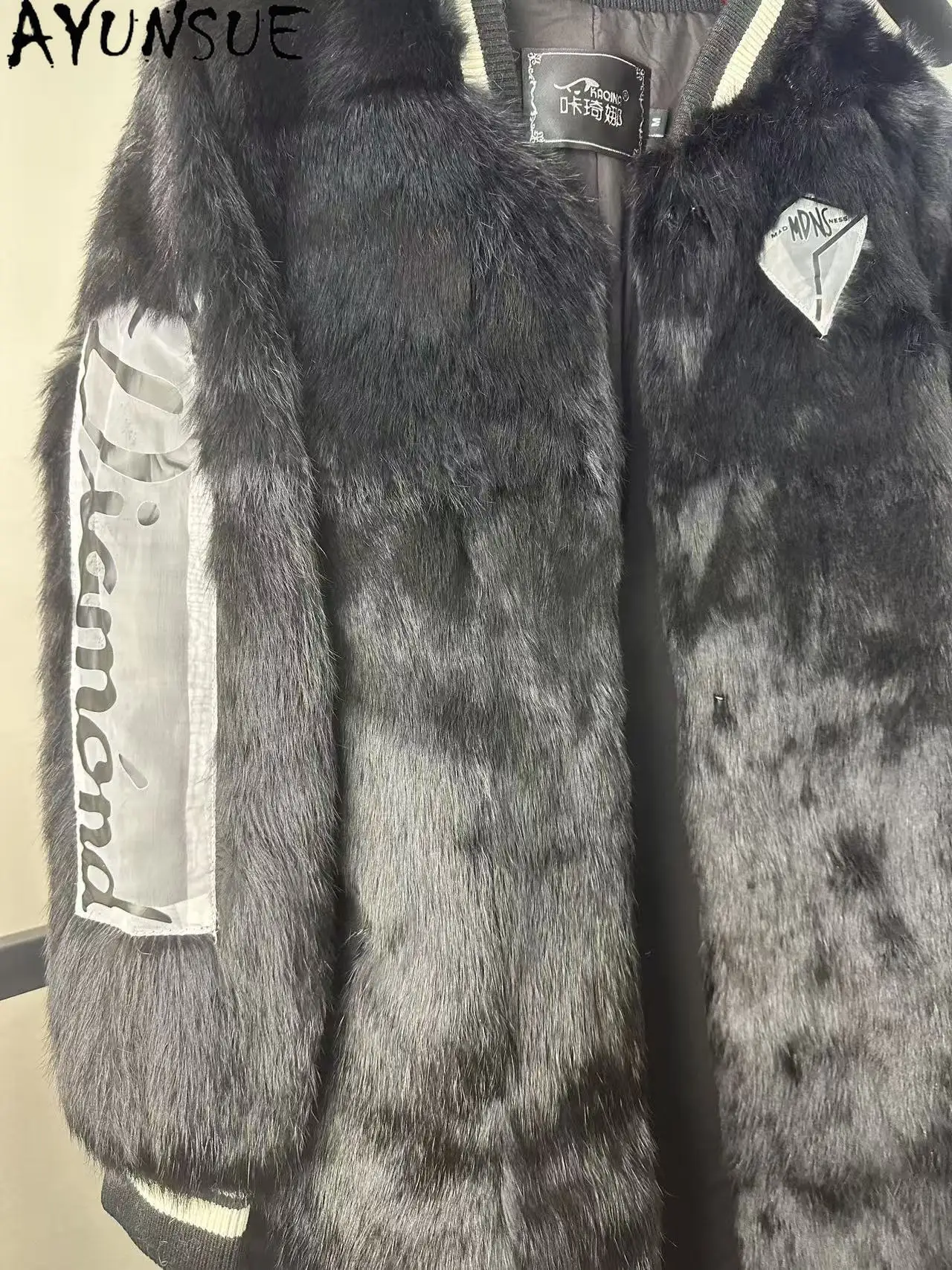 AYUNSUE سترة فرو الأرنب الحقيقي ملابس النساء الشتوية معطف متوسط الطول معاطف دافئة فريدة من نوعها تعزيز عيوب صغيرة لا استرداد لا تبادل #3