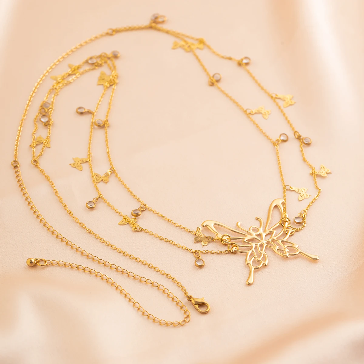 Ingemark Boho Sexy Hollow Butterfly Waist Belly Belt Chain for Women Summer Bikini Crystal Tassel Pendant Link Body Jewelry Gift