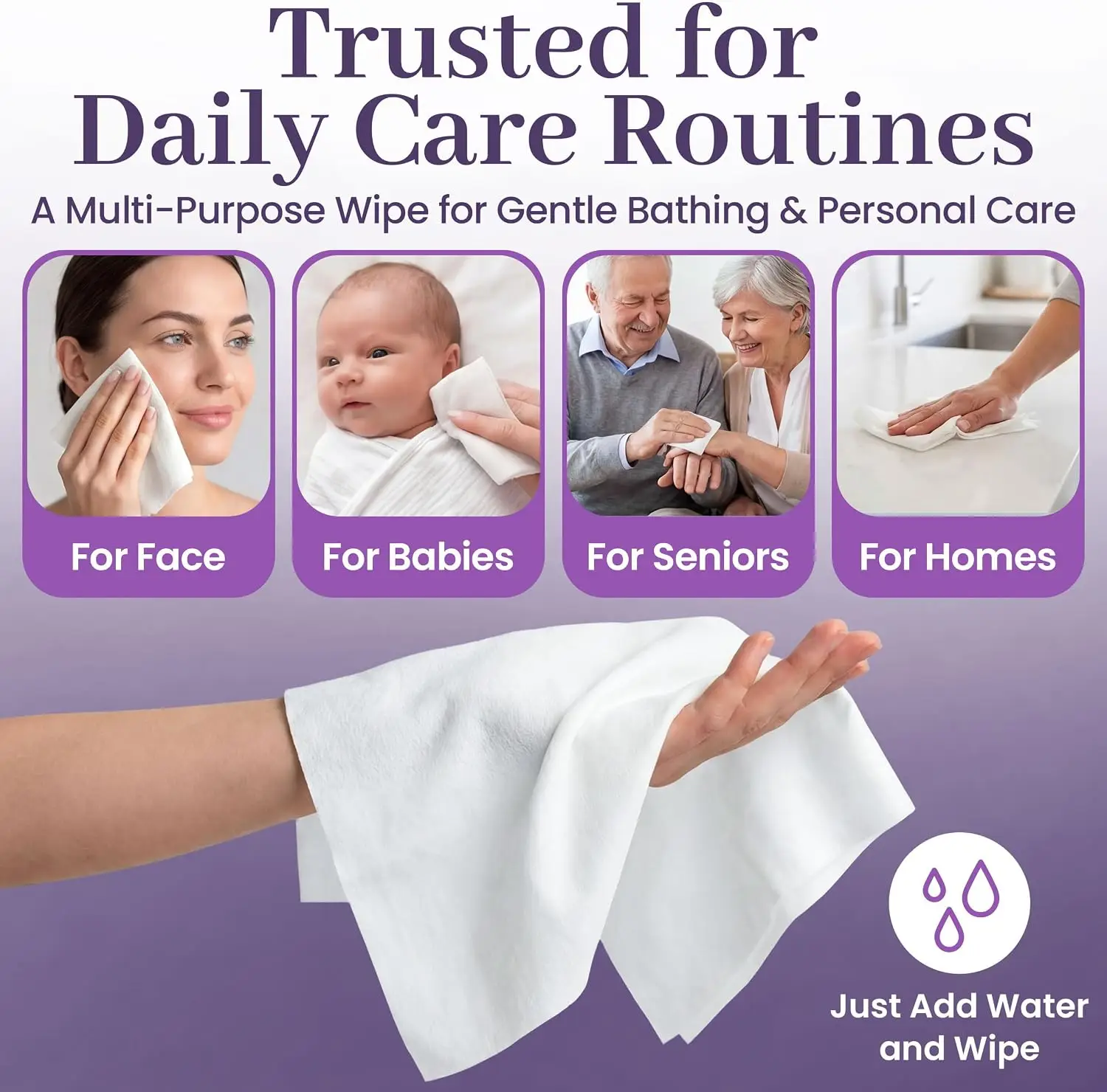Disposable Dry Wipes 100 Pack - Ultra Soft Non-Moistened Cleansing Cloths for Adults Baby Care and Makeup Removal - 9.5x13.5 view 4