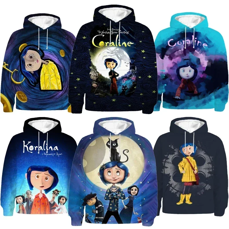 Cosbao Cosplay Coraline Hoodie Kostuum voor Kinderen 3D Print Hoodies Jongens Meisjes Cartoon Anime Truien Peuter Kids Sweatshirts Top