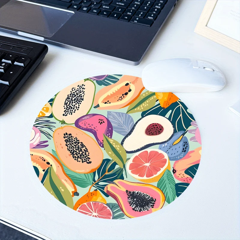 Circular Mouse Pad Tropical Fruit Leaf Non-Slip Rubber Base Desktop Mousepad Desk Accessories Office Rug Computer Desk Mat