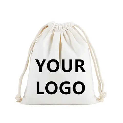 Wholesale Customize Logo Printing Cotton Storage Bags Gift Package Custom Pictures Text Personalize Plain Drawstring Pouches