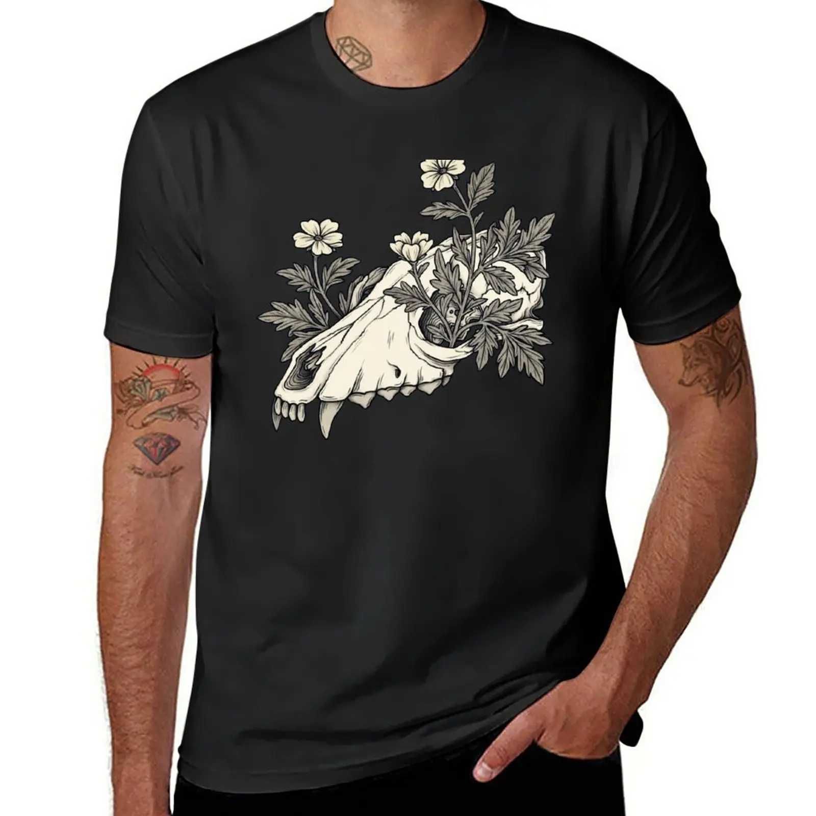 

Canine Skull with Футболка с цветами boys animal prin, графические футболки, мужские футболки