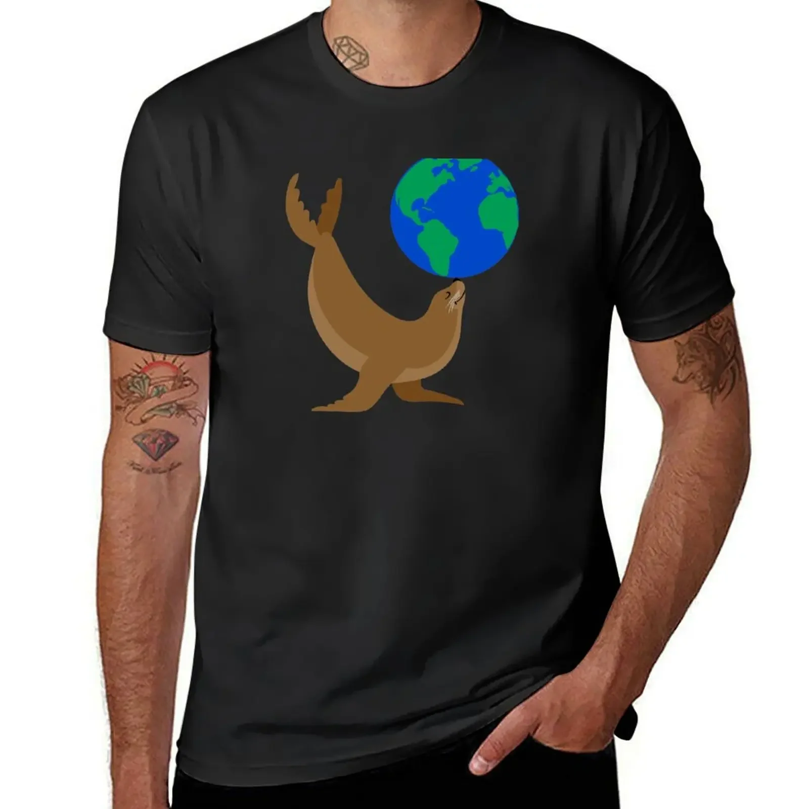 Earth Day Sea Lion T-Shirt baggy shirts graphic t shirt vintage shirts graphic oversized graphic tee mens t shirts