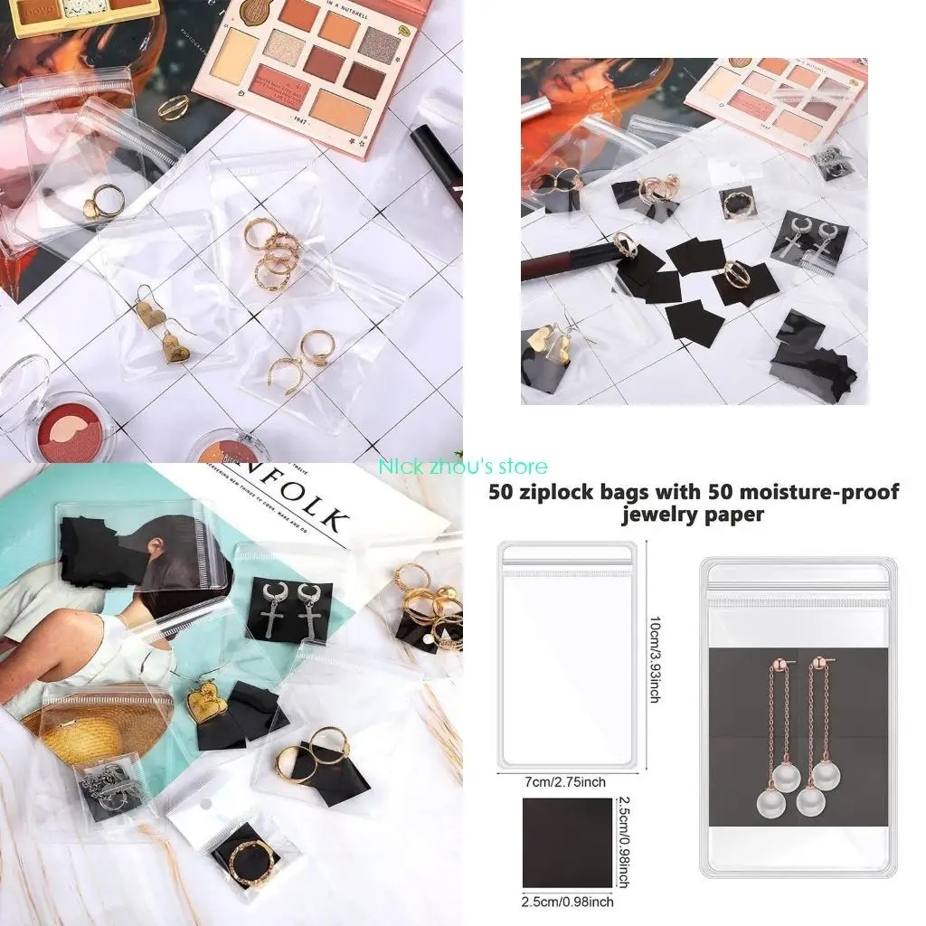 

E15E 100pcs 2.7"x3.9" Jewelry Bags Clear Plastic with Resealable Lock Seal Anti Tarnish Tabs for Jewelry Cards Crafts Beads