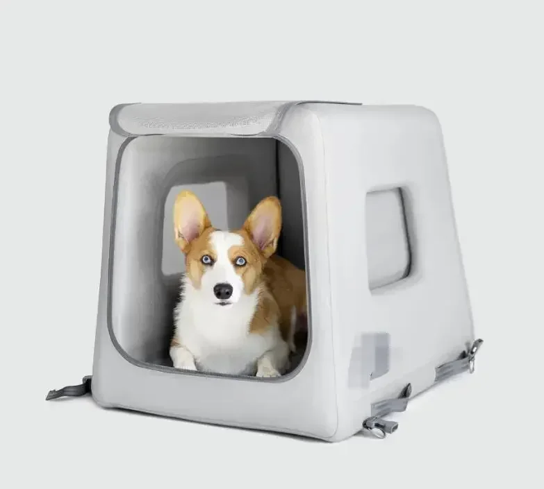 Drop Stitch Travel Inflatable Dog Kennel Pet House Easy Carry White Dog Crate Big Room Car Carrier With Zipper