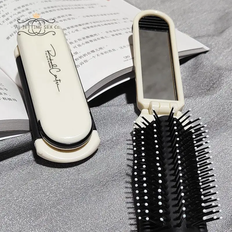 1Pc Mini Hair Brush Folding Massage Comb Head Massage Anti-Static Portable Travel Hair Brush Girl Hair Combs With Mirror