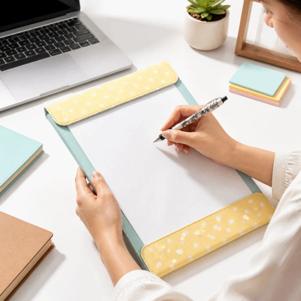 Portable A4 Magnetic Clipboard Folder PU Leather Contrast-Color Paper Organizer Soft Touch Premium PU Leather Folder Business