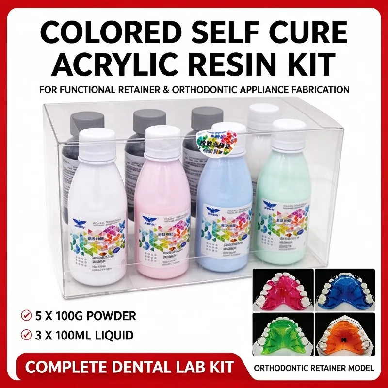 Dental New Century Colored Self Cure Acrylic Resin Kit Denture Base Powder Type II Artificial Tooth Powder Lab Consumables