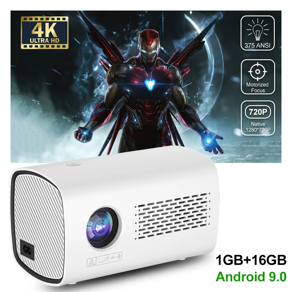 

Support 3D Cinema 4K Projector Android 9.0 1+16GB 375 ANSI Mini Projectors HDMI Port Portable Home Theater Cinema Beam Projector