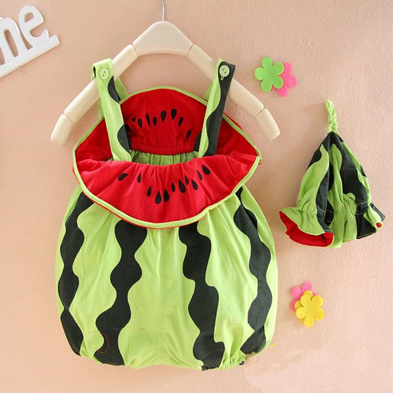 Mono infantil de verano para recién nacido, ropa con estampado de animales, Tigre, sandía, trajes con sombrero