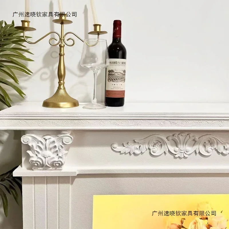 2026Decoration Cabinet Retro American Carved Homestay Wall Entrance Fireplace Rack French Fireplace Simulation Living Room Firep