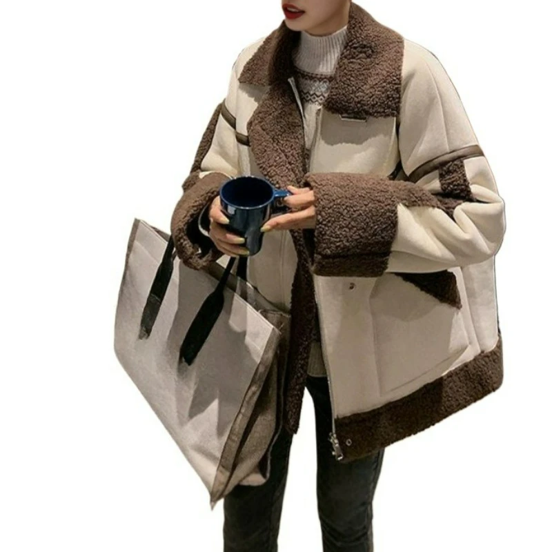 

A Thickened Sheepskin Coat for Women's Autumn Winter 2026 New Style of Fashionable Loose Student Retro Motorcycle Outerwear