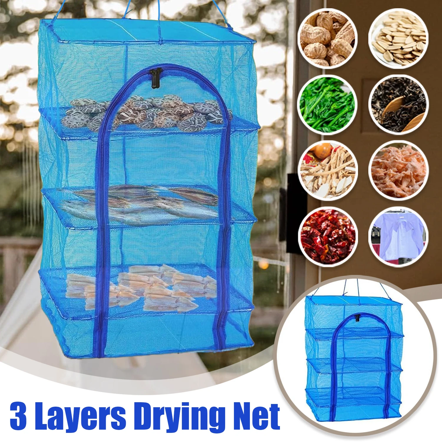 

3Layers Multifunctional Drying Net Breathable Hanging Basket Protection Food Vegetable Fish Dishes Dryer Rack for Indoor Outdoor