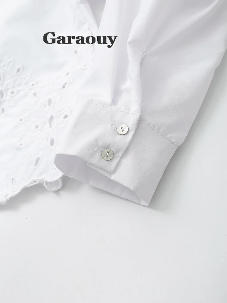 Garaouy White Hole Lapel Shirt For Women Spring Chic Long Sleeve Loose Top Female Casual Crop Blouse High Street Outwear